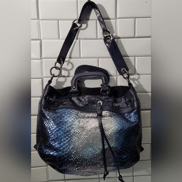 Francesco Biasia Ladies Teal Blue Ombre Patent Leather Satchel Shoulder Purse Te